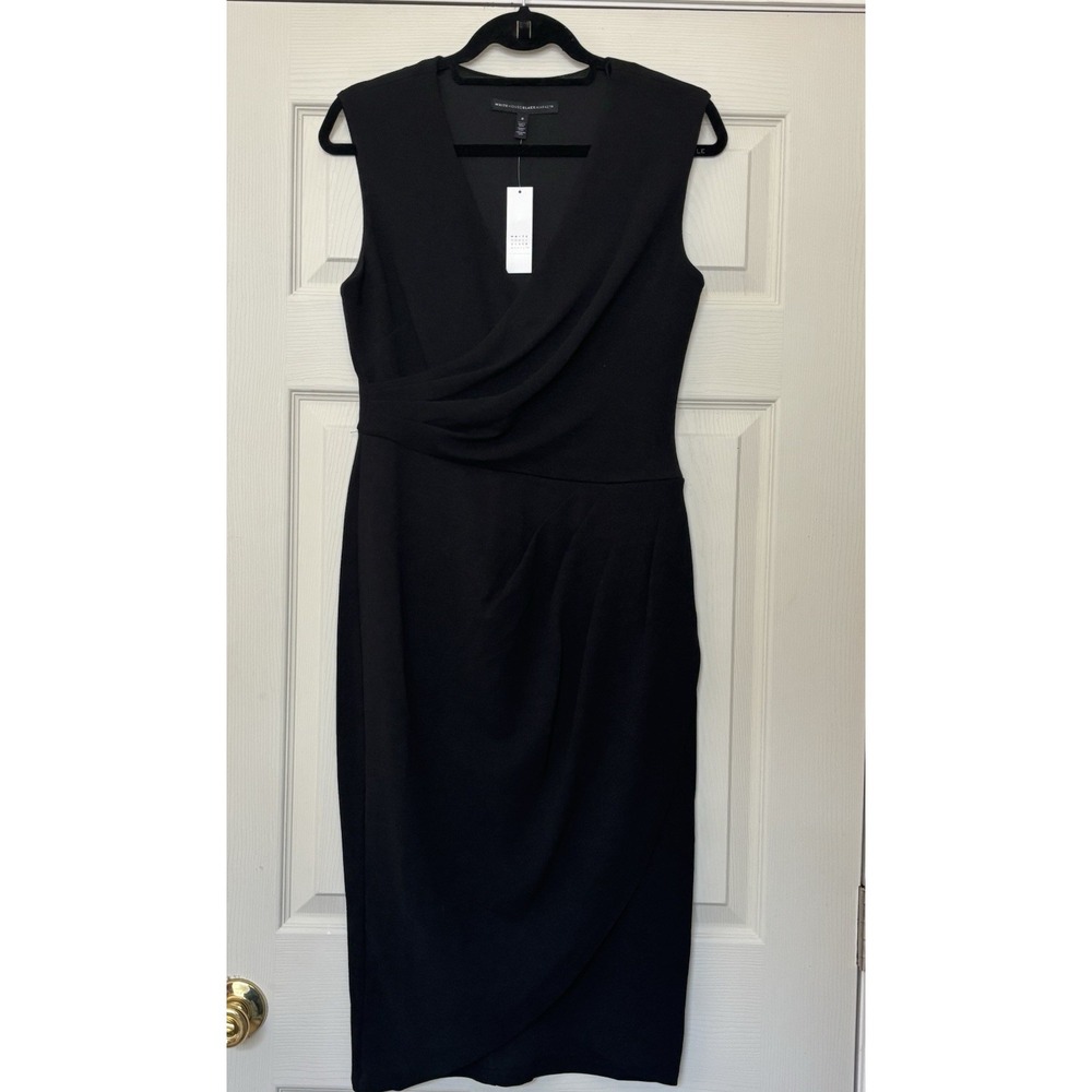 White House Black Market Black Midi Length Dress Women's 8. MSRP $140 New!